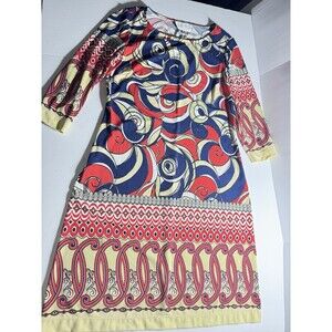Julian Taylor Dress Womens Size 8 Multicolor Red 3/4 Sleeve Lightweight Retro